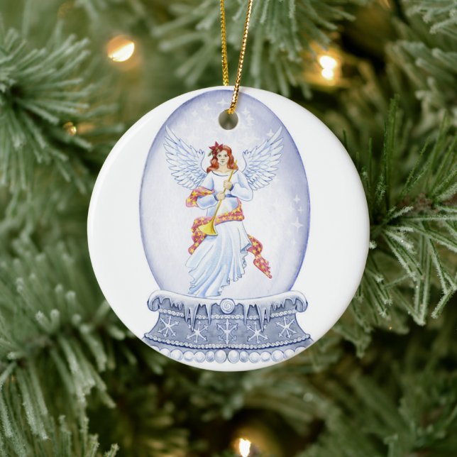 Snow globe with angel illustration ceramic tree decoration (Tree)