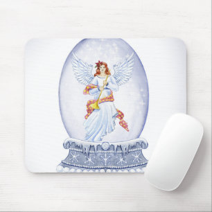 Snow globe with angel illustration mouse pad