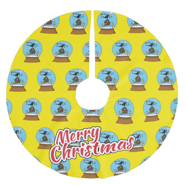 Snow Globe with Blackbird Singing Brushed Polyester Tree Skirt (Front)