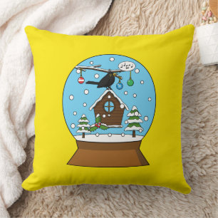 Snow Globe with Blackbird Singing Cushion