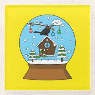Snow Globe with Blackbird Singing Glass Coaster