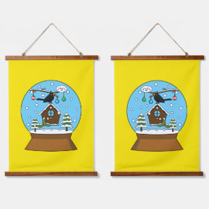 Snow Globe with Blackbird Singing Hanging Tapestry