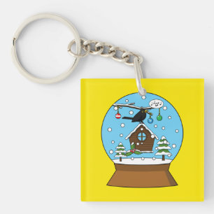Snow Globe with Blackbird Singing Key Ring