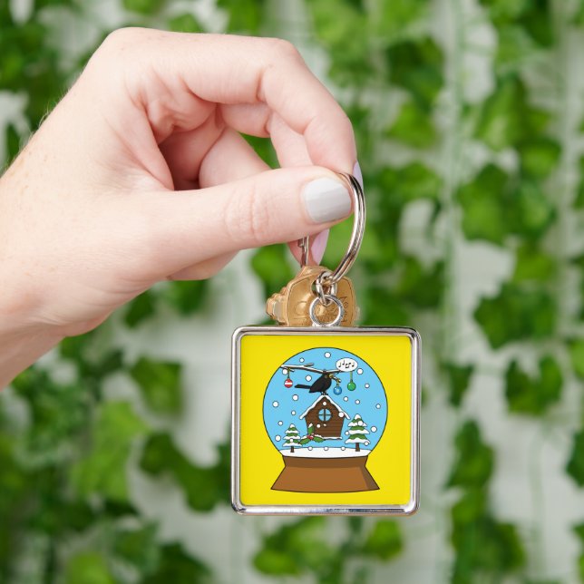 Snow Globe with Blackbird Singing Key Ring (Hand)