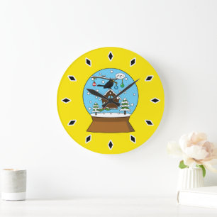 Snow Globe with Blackbird Singing Large Clock