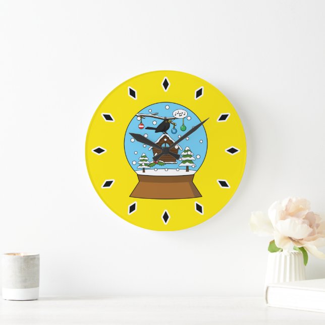 Snow Globe with Blackbird Singing Large Clock (Home)