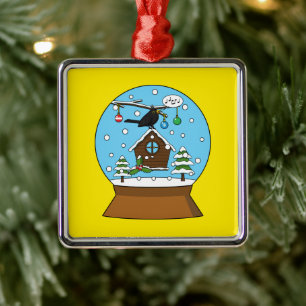 Snow Globe with Blackbird Singing Metal Tree Decoration