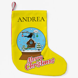 Snow Globe with Blackbird Singing Personalise Small Christmas Stocking