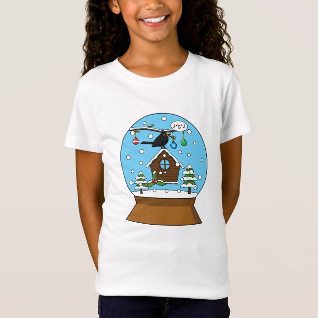 Snow Globe with Blackbird Singing T-Shirt (Front)