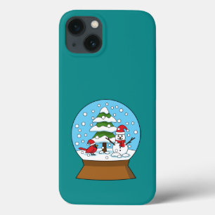 Snow Globe with Cardinal Snowman and Pine Tree iPhone 13 Case