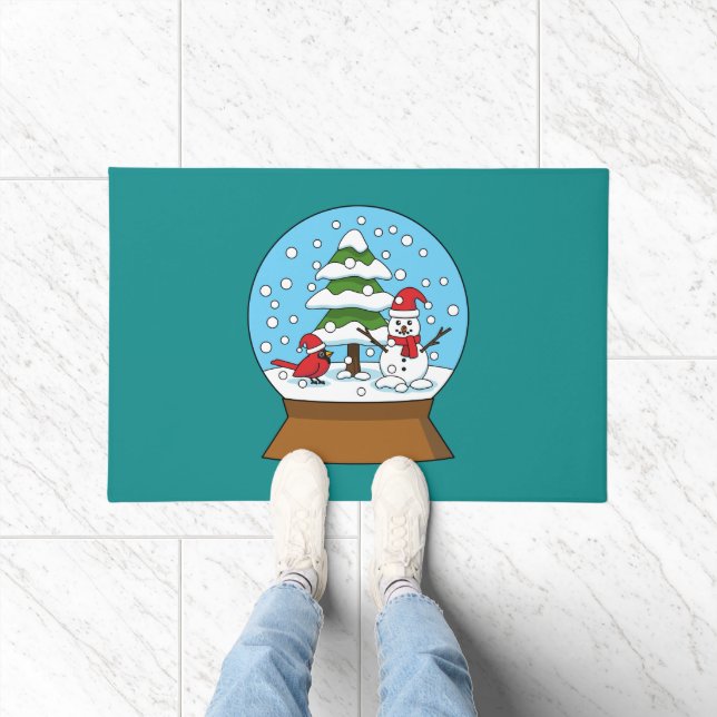 Snow Globe with Cardinal Snowman and Pine Tree Doormat (Indoor)