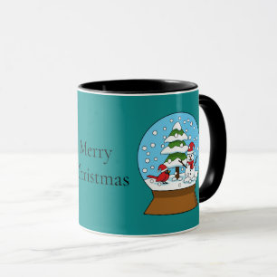 Snow Globe with Cardinal Snowman and Pine Tree Mug