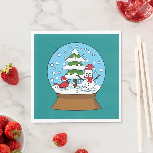 Snow Globe with Cardinal Snowman and Pine Tree Napkin (Insitu)