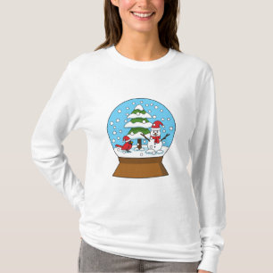 Snow Globe with Cardinal Snowman and Pine Tree T-Shirt