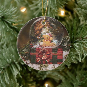 Snow globe with cute Bear Ceramic Tree Decoration