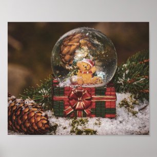 Snow globe with cute Bear Poster