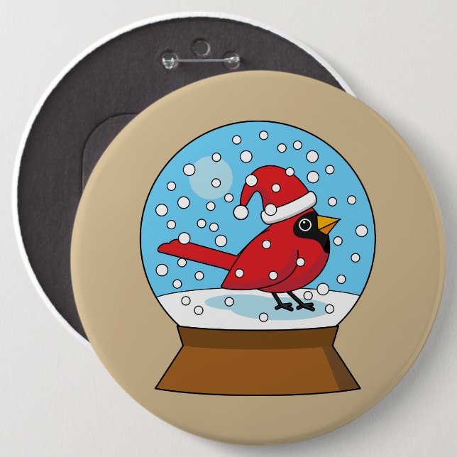 Snow Globe with Cute Red Cardinal 6 Cm Round Badge (Front & Back)