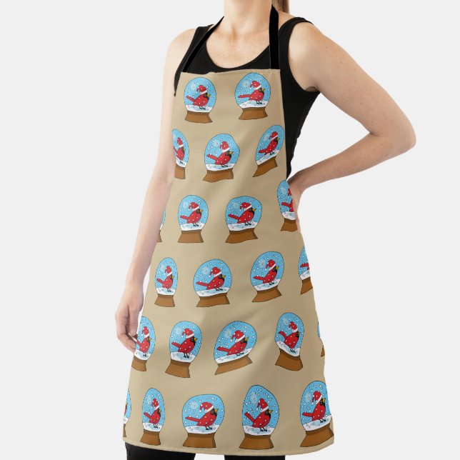 Snow Globe with Cute Red Cardinal Apron (Insitu)