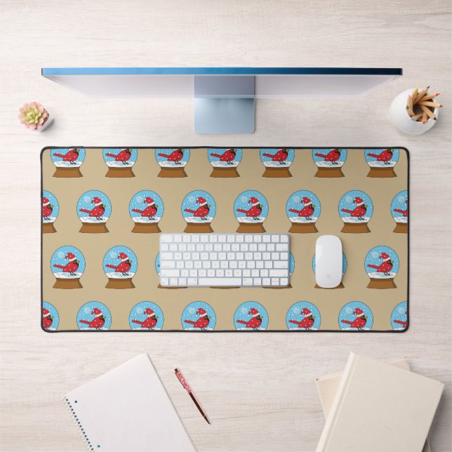 Snow Globe with Cute Red Cardinal Desk Mat (Office 1)
