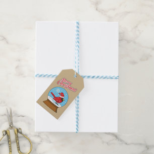 Snow Globe with Cute Red Cardinal Gift Tags