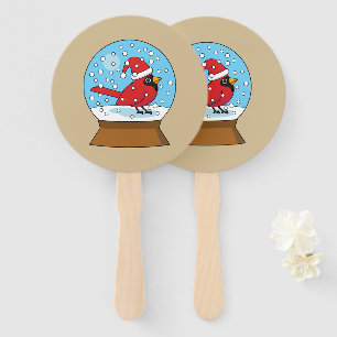 Snow Globe with Cute Red Cardinal Hand Fan