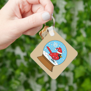 Snow Globe with Cute Red Cardinal Key Ring