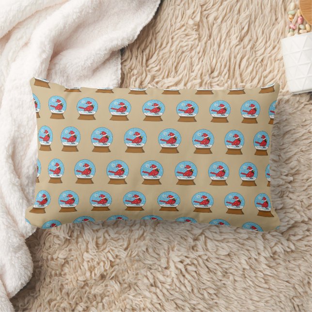 Snow Globe with Cute Red Cardinal Lumbar Cushion (Blanket)
