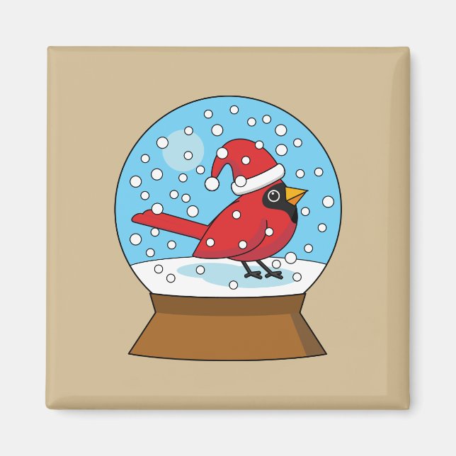 Snow Globe with Cute Red Cardinal Magnet (Front)