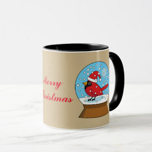 Snow Globe with Cute Red Cardinal Mug