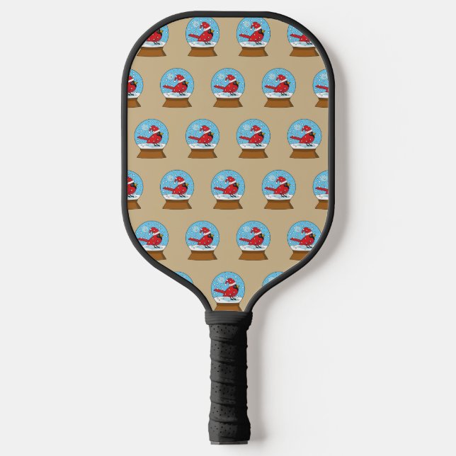Snow Globe with Cute Red Cardinal Pickleball Paddle (Front)