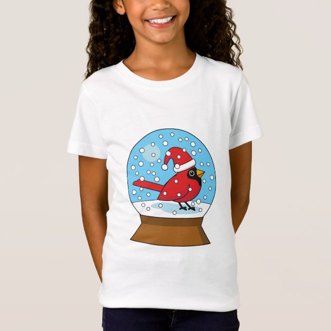 Snow Globe with Cute Red Cardinal T-Shirt (Front)