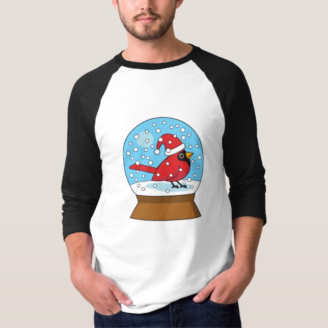Snow Globe with Cute Red Cardinal T-Shirt (Front)