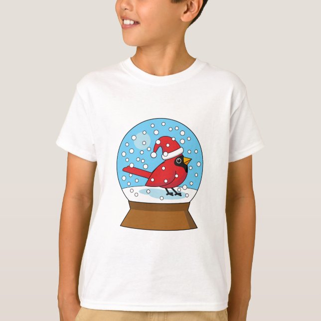 Snow Globe with Cute Red Cardinal T-Shirt (Front)