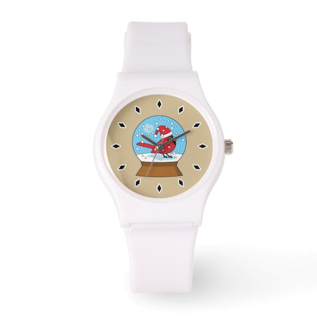 Snow Globe with Cute Red Cardinal Watch (Front)
