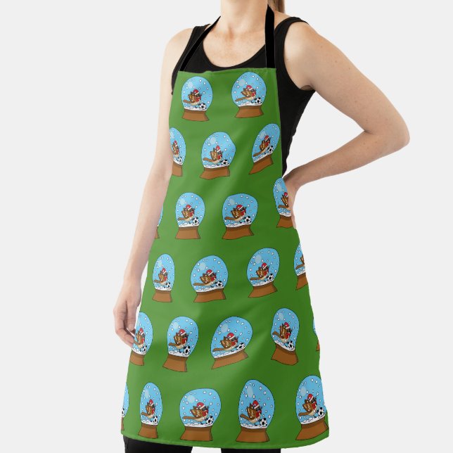 Snow Globe with Cute Sparrow Playing Soccer Apron (Insitu)