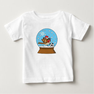Snow Globe with Cute Sparrow Playing Soccer Baby T-Shirt