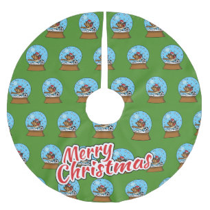 Snow Globe with Cute Sparrow Playing Soccer Brushed Polyester Tree Skirt