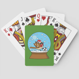 Snow Globe with Cute Sparrow Playing Soccer Cards