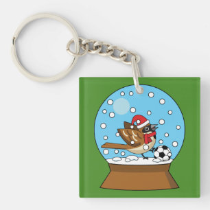 Snow Globe with Cute Sparrow Playing Soccer Key Ring