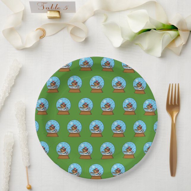 Snow Globe with Cute Sparrow Playing Soccer Paper Plate (Wedding)