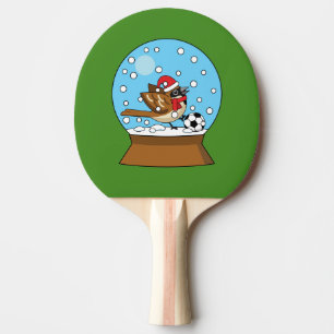 Snow Globe with Cute Sparrow Playing Soccer Ping Pong Paddle