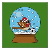 Snow Globe with Cute Sparrow Playing Soccer