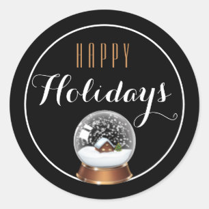Snow Globe with House Happy Holiday Sticker