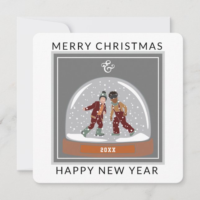 Snow Globe with Ice Skaters Holiday Card (Front)