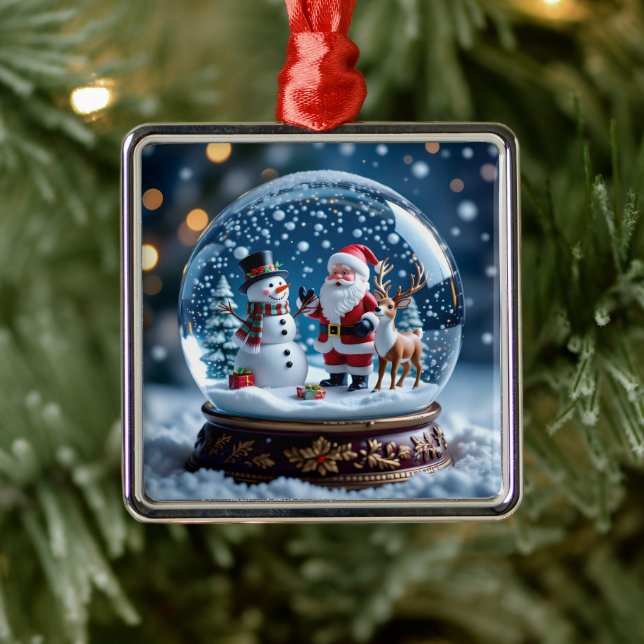 Snow globe with Santa, a Reindeer and Snowman Metal Tree Decoration (Tree)
