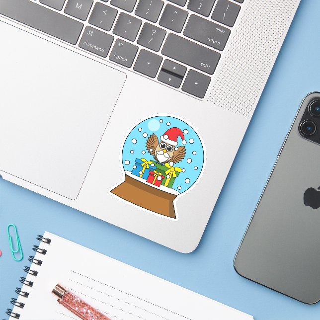 Snow Globe with Santa Claus Owl (Laptop w/ iPhone)