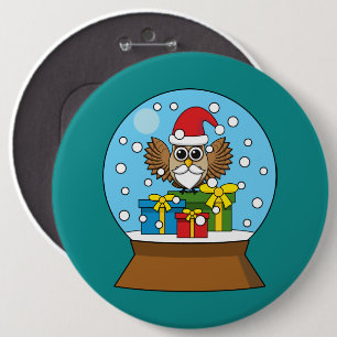 Snow Globe with Santa Claus Owl 6 Cm Round Badge