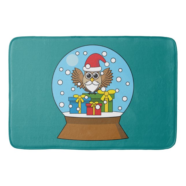 Snow Globe with Santa Claus Owl Bath Mat (Front)