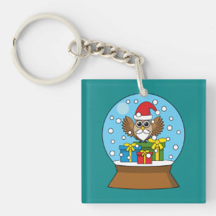 Snow Globe with Santa Claus Owl Key Ring