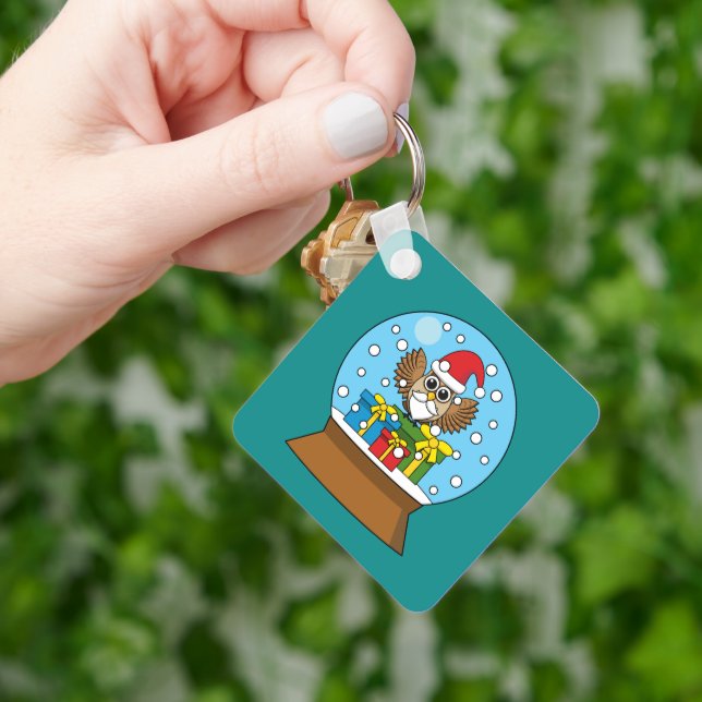 Snow Globe with Santa Claus Owl Key Ring (Hand)